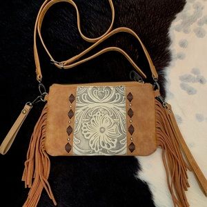 tooled leather fringe purse